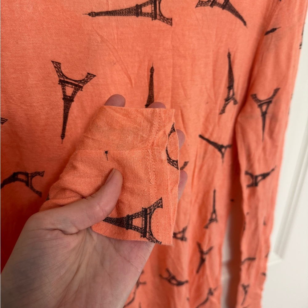 American Dream Coral Eiffel Tower Print Long Sleeve Tee in size XS - Picture 6 of 6